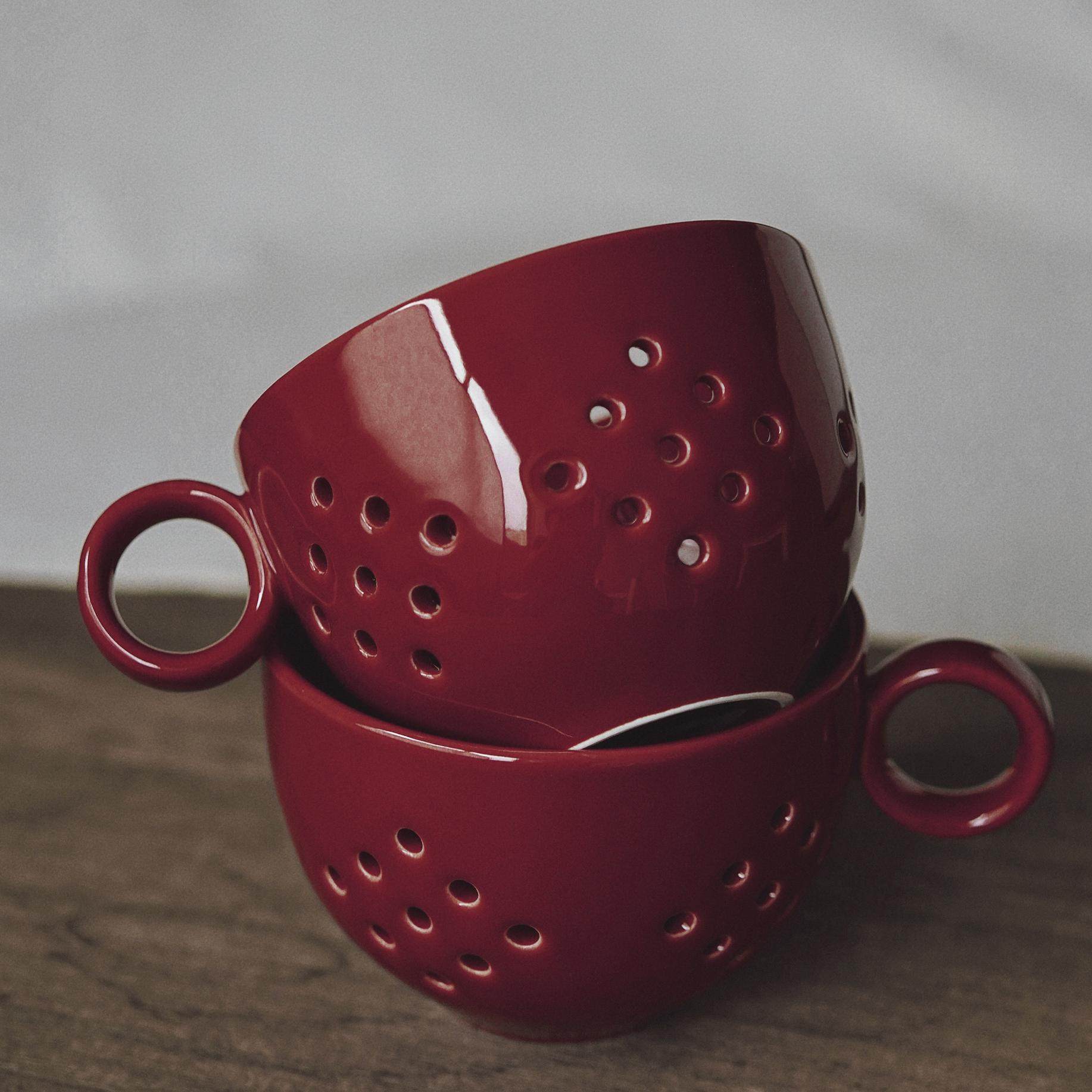 LEJU出口北欧陶瓷沥水碗釉下彩波尔多红洗水果创意沥水碗洗水漏水,餐饮具,洗菜盆/沥水篮/漏水筛,淘宝优惠券,粉丝福利购,淘宝优惠卷