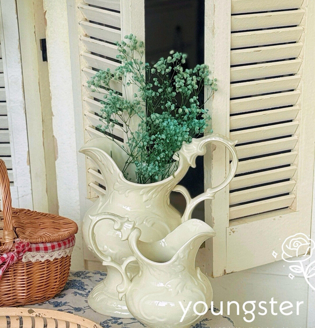 复古森林法式典雅浮雕陶瓷奶壶花瓶摆件干鲜插花水培花器家居装饰