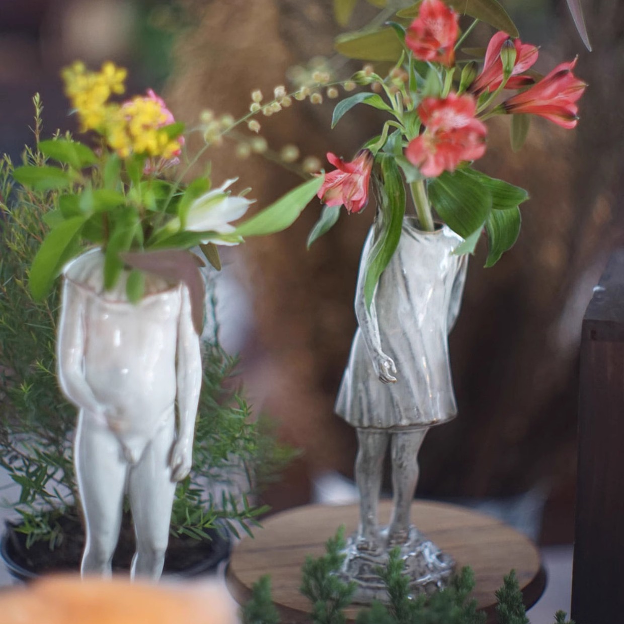 北欧创意人物形态立体人像手工窑变釉陶瓷小花瓶家居软装饰品摆件