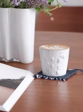 浮雕陶瓷花朵咖啡高颜值外贸现货AdV铃兰蝴蝶杯向日葵雏菊双面杯