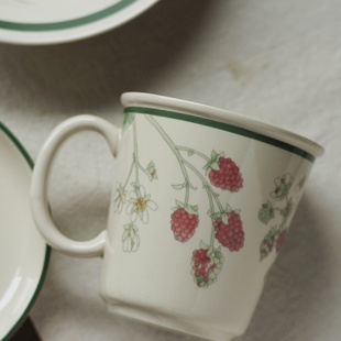 高颜值红树莓美浓烧手作陶瓷马克杯手绘釉下彩复古挂耳咖啡早餐杯