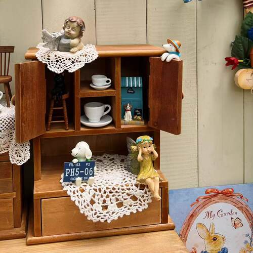 vintage中古娃柜微缩迷你手办玩具娃屋造景展整理摆台收纳柜桌面