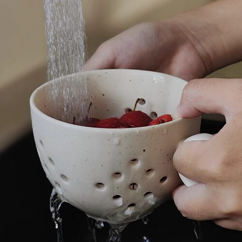 陶瓷做旧复古沥水碗浆果杯蔬菜瓜果篮餐具沥水盆控水碗实用可悬挂
