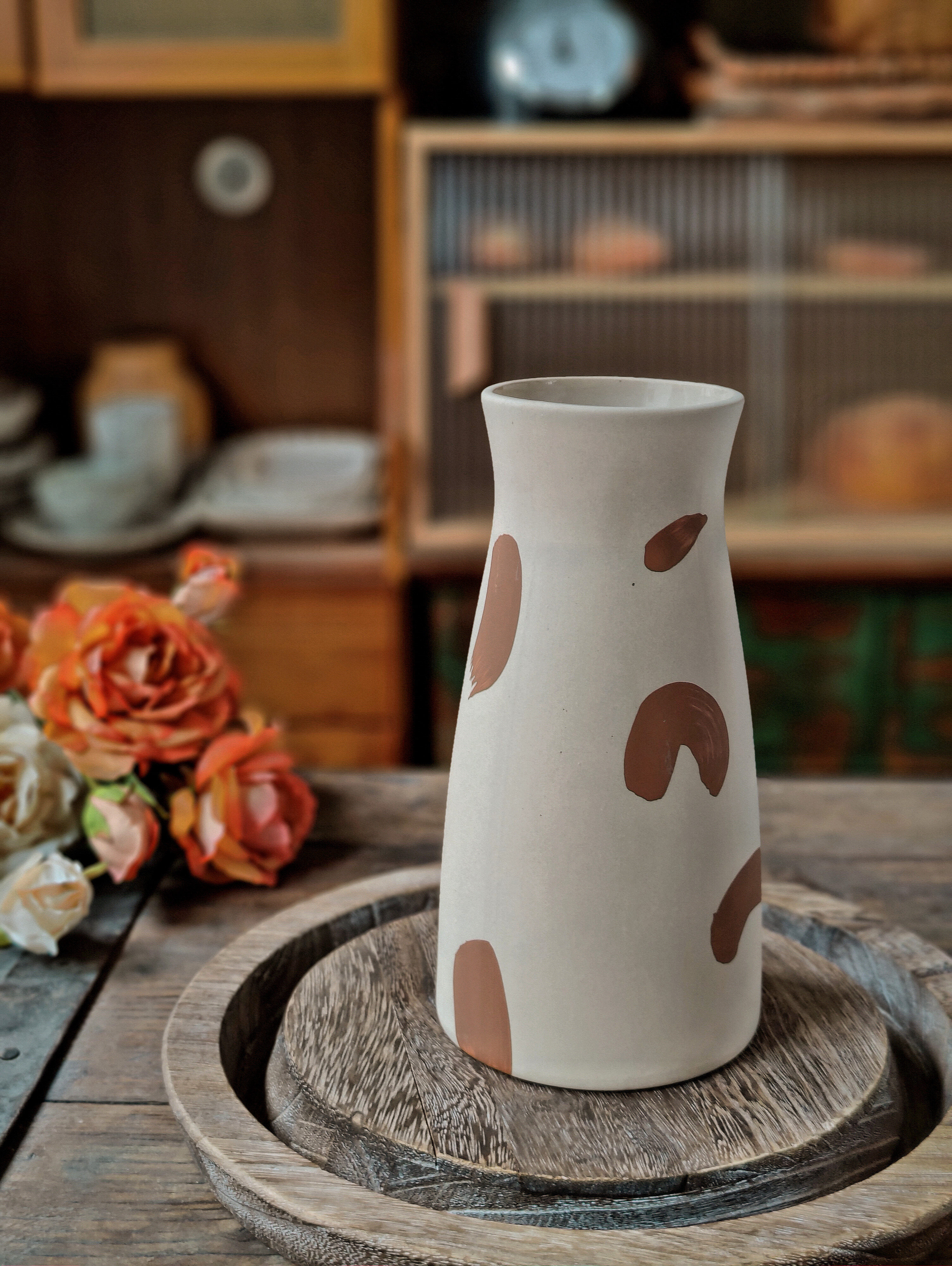 北欧创意彩绘莫兰迪陶瓷花瓶摆件客厅插花高级感家居电视柜摆设瓶