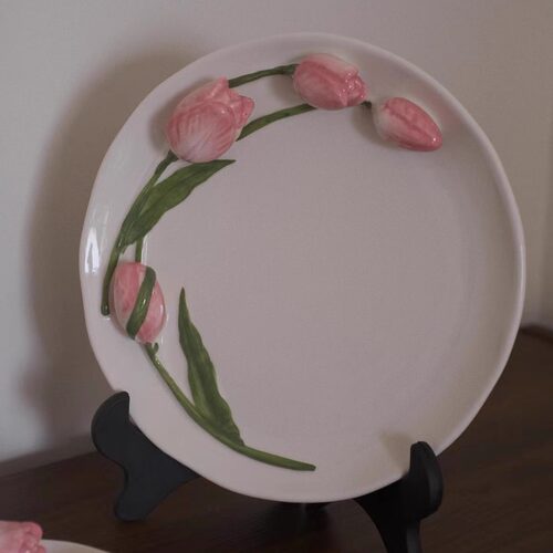 Tulip Fairy.手绘浮雕郁金香盘子 立体花朵盘水果甜点陶瓷碟礼物