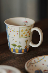 复古感高颜值釉下彩设计师哑光可爱马戏团陶瓷大容量马克杯礼物杯