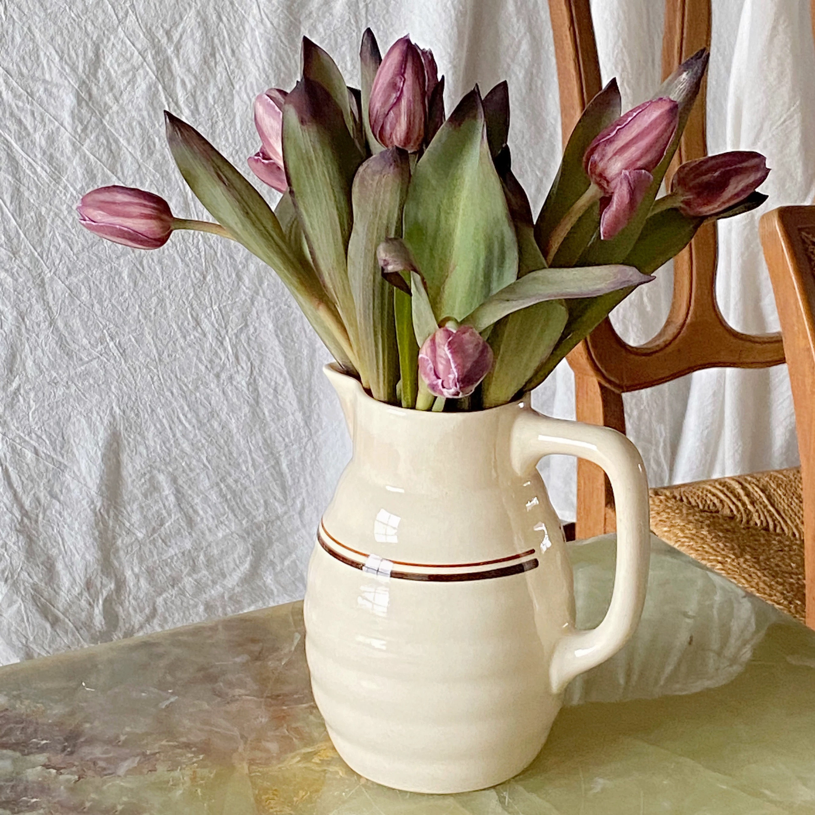 德国米黄色陶瓷花器瓶复古欧式陶瓷大容量凉水壶开水壶摆件装饰品