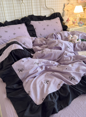 2026新款法式浪漫黑色花边被套纯棉床裙四件套全棉三件套床单床笠