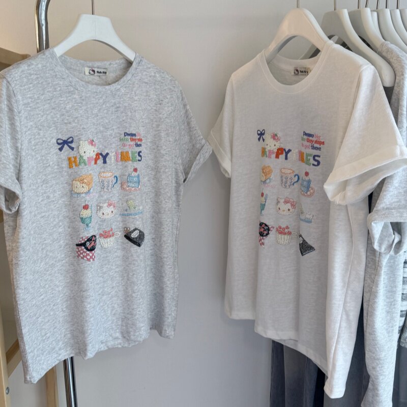 26夏新款 发泡卡通蝴蝶结小猫 减龄韩系圆领短袖女T 休闲百搭上衣