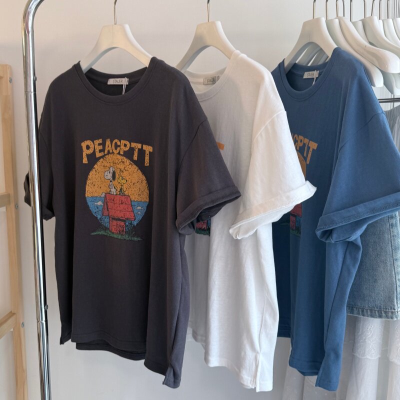 26夏 宽松休闲大版卡通印花韩系圆领短袖女T 懒人棉遮肉显瘦上衣