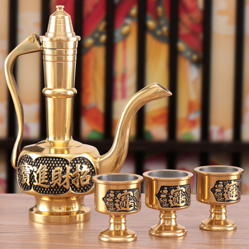 铜酒壶小茶壶 供佛酒杯茶杯纯铜财神爷供奉佛前神台水杯用品 - 封面