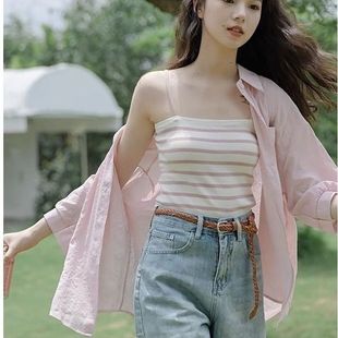 上衣百搭休闲潮 防晒衬衫 薄款 设计感小众宽松甜美法式 小清新七分袖