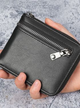 爆款复古时尚男士钱包短款学生多卡位大容量拉链零钱包卡包软皮夹