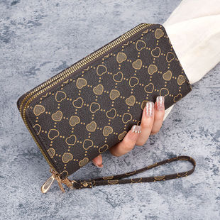 ins风轻奢双层拉链女士钱包长款 爱心大容量手拿包卡包软皮夹 时尚