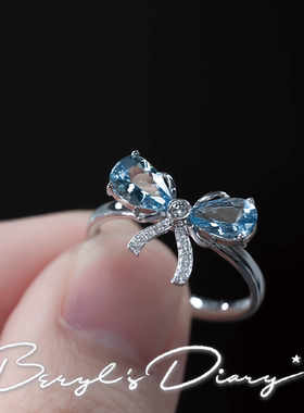 蓝色芭蕾|天然海蓝宝18k金真钻芭蕾蝴蝶结戒指Beryl's Diary