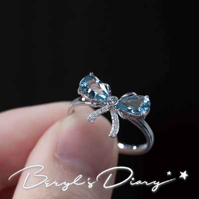 蓝色芭蕾|天然海蓝宝18k金真钻芭蕾蝴蝶结戒指Beryl's Diary