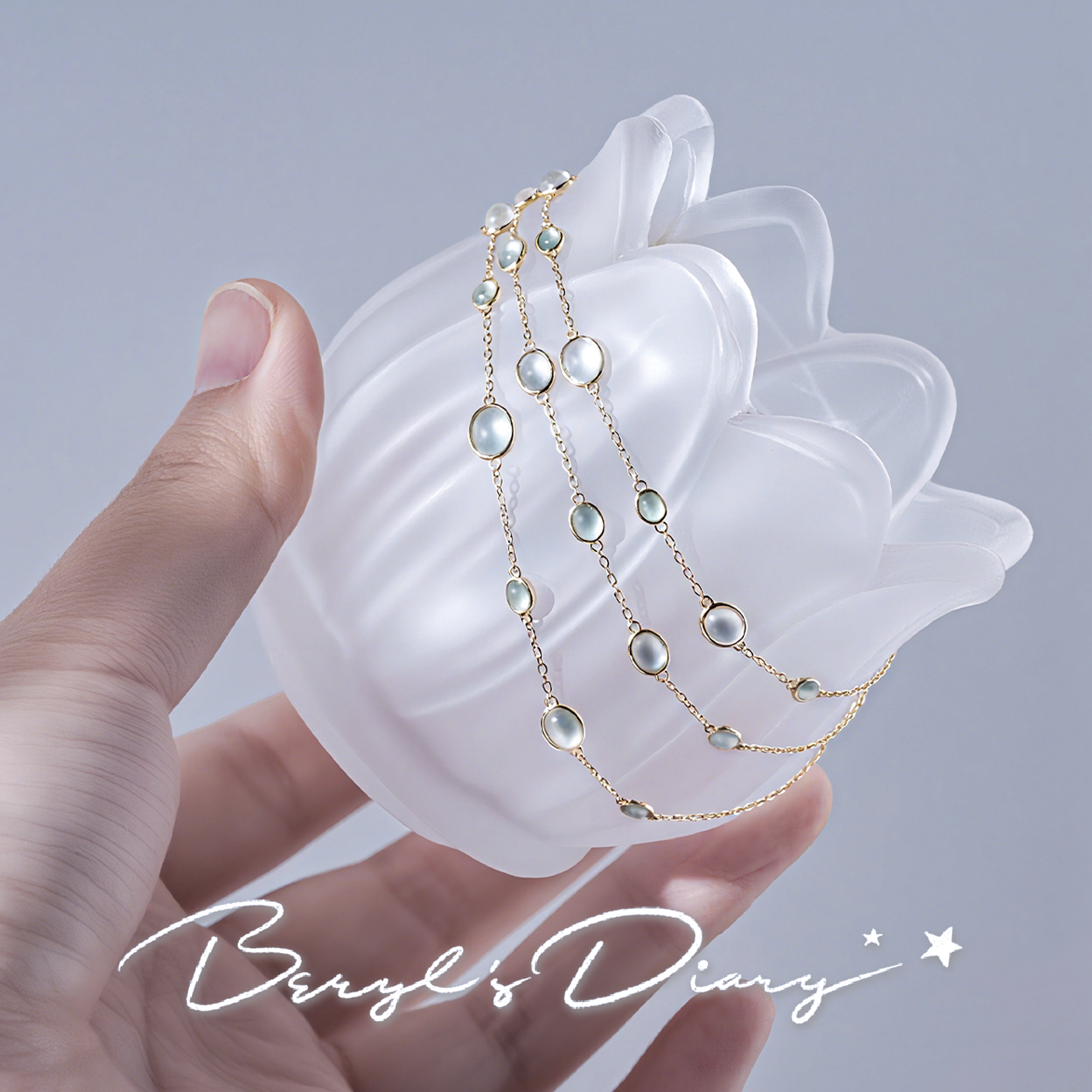 雨线|天然翡翠蛋面18k金手链Beryl's Diary