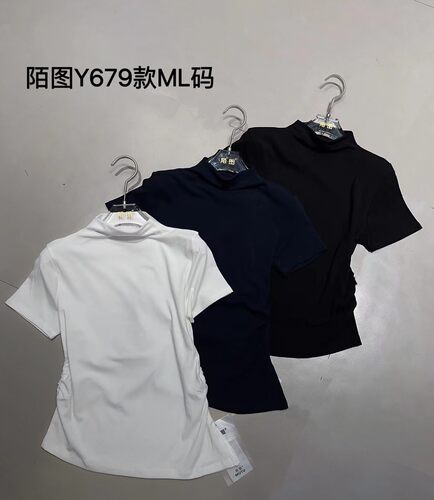 2026新款陌图 Y679简约百搭半高领纯色显瘦百搭短袖T恤上衣