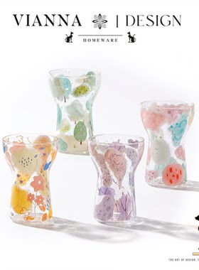 VIANNA晕彩花卉高硼硅玻璃杯