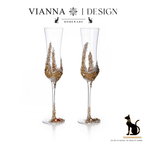VIANNA手工银底碎钻一对敬酒杯