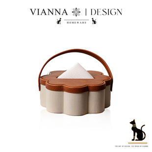 VIANNA丨花瓣·AHSN法式皮革纸巾盒客厅茶几高档抽纸盒家用收纳盒