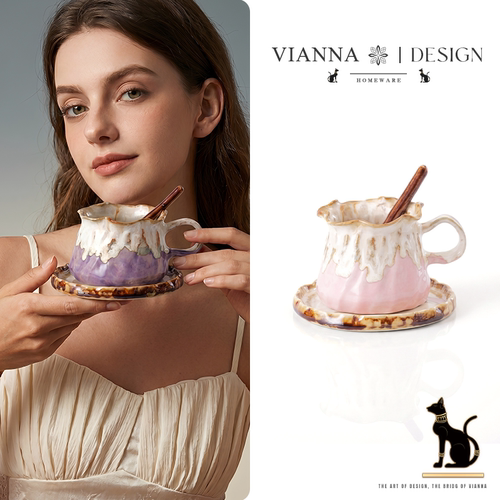 VIANNA原创福袋窑变陶瓷咖啡杯碟