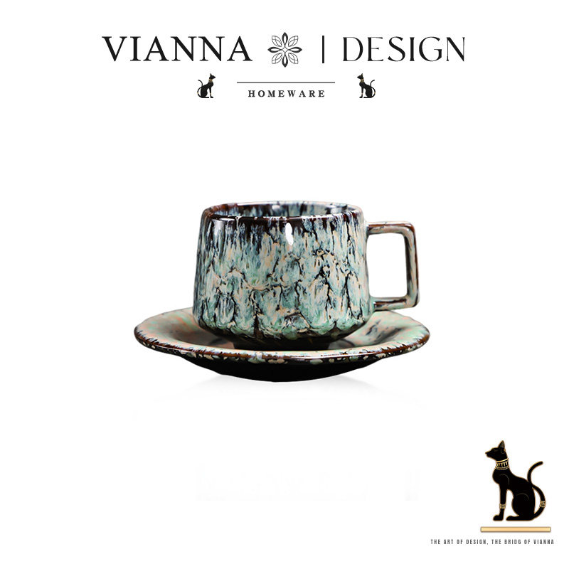 VIANNA丨马卡龙·FERN小众窑变陶瓷咖啡杯碟复古水杯拿铁下午茶杯