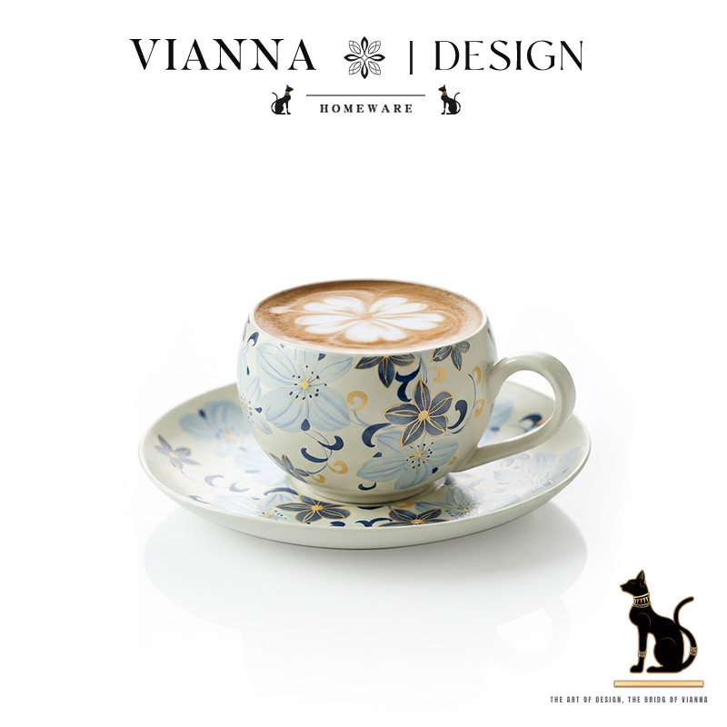 VIANNA丨百合·BAIH中式花卉陶瓷咖啡杯碟家用办公室下午茶拿铁杯,餐饮具,咖啡杯,淘宝优惠券,粉丝福利购,淘宝优惠卷