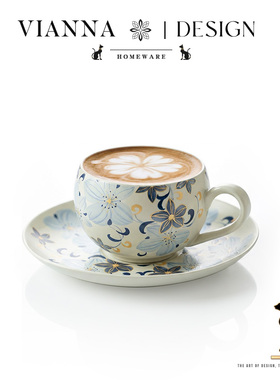 VIANNA丨百合·BAIH中式花卉陶瓷咖啡杯碟家用办公室下午茶拿铁杯