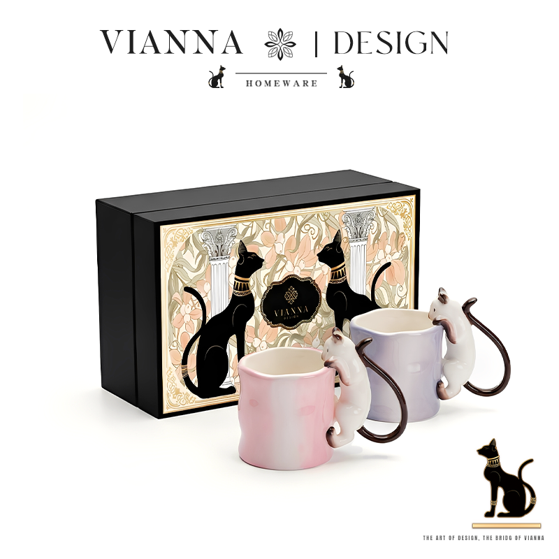 VIANNA设计感立体猫咪陶瓷马克杯