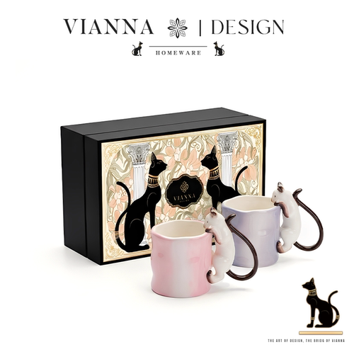 VIANNA设计感立体猫咪陶瓷马克杯