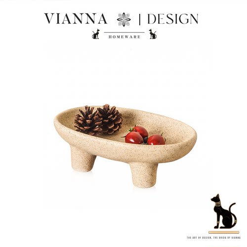 VIANNA奶油粗陶三足水果盘