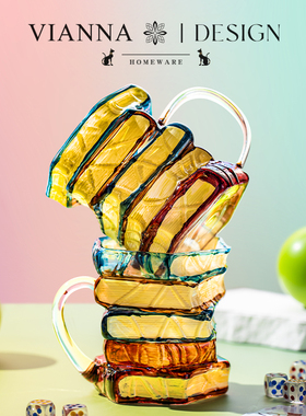 VIANNA丨彩逸·SHLK高颜值彩绘书籍玻璃马克杯家用喝水杯牛奶杯子