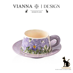 紫云·TYJL法式 VIANNA 花卉陶瓷咖啡杯碟家用下午茶杯拿铁杯水杯