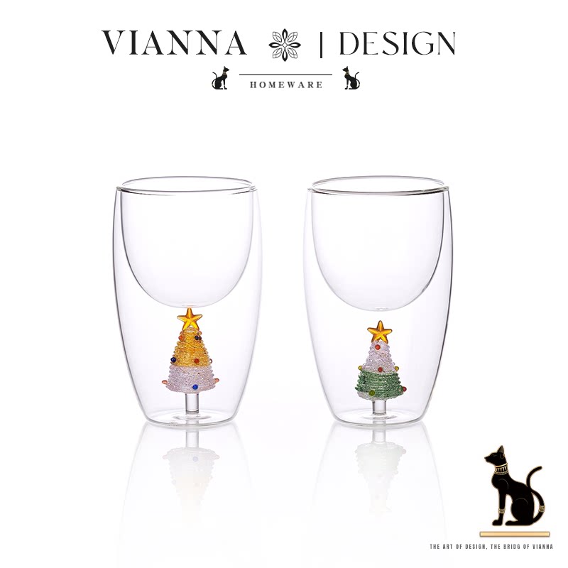 VIANNA丨颂礼·SOAL双层隔热圣诞树玻璃杯创意立体内藏树饮水杯