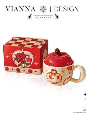 VIANNA丨苹果·LOGE创意精致陶瓷马克杯带盖家用水杯圣诞杯子礼物