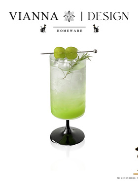 VIANNA丨黑底·PIER新中式高档高脚玻璃杯家用水杯茶酒杯饮料杯子