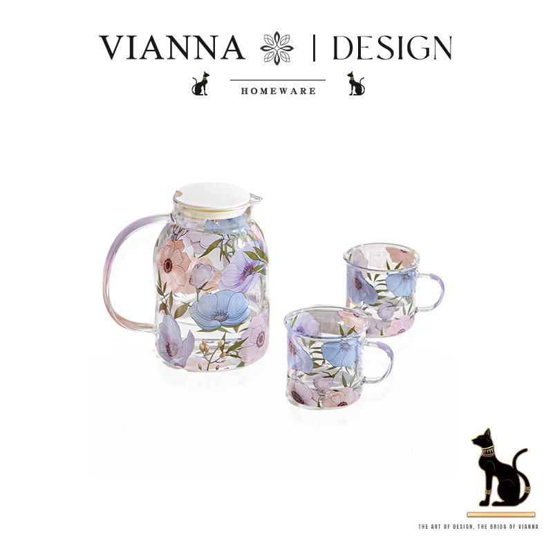 VIANNA丨莲花&middot;KSMD高颜值花卉玻璃水杯水壶家用客厅花茶壶水杯子