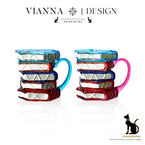 VIANNA创意3D书本玻璃彩绘水杯子