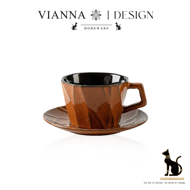 VIANNA丨灰棕·IHTF复古窑变陶瓷几何咖啡杯碟套装高级感下午茶杯,餐饮具,咖啡杯,淘宝优惠券,粉丝福利购,淘宝优惠卷