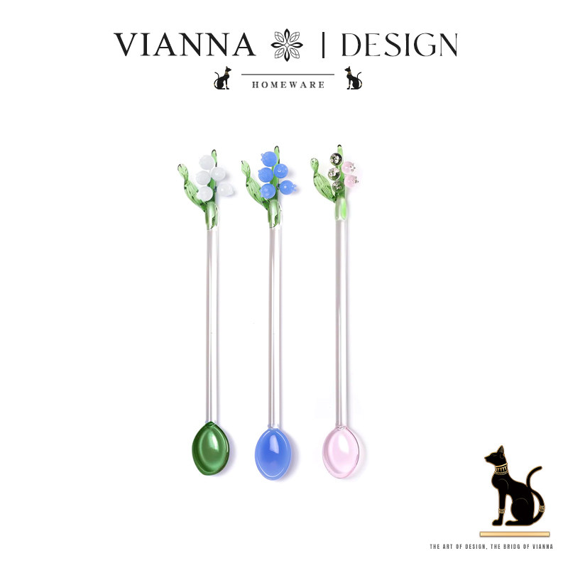 VIANNA丨铃兰&middot;BDHK高颜值创意长柄勺奶茶咖啡搅拌棒彩色玻璃勺子