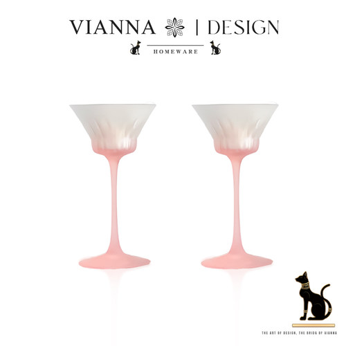 VIANNA中古磨砂粉玻璃鸡尾酒杯