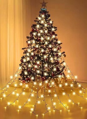 新款带环圣诞树灯串低压树顶装饰LED灯圆环庭院花园树衣瀑布彩灯