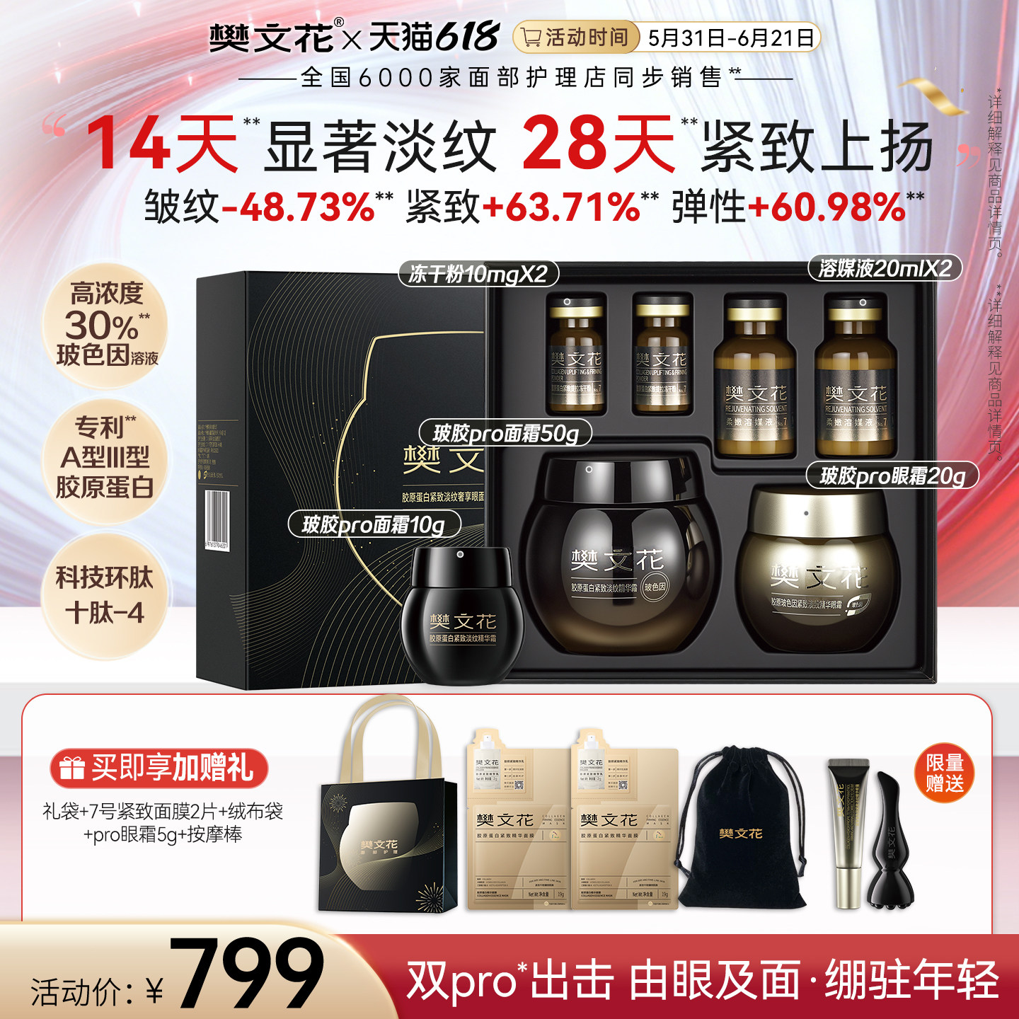 樊文花30%玻色因Pro眼面霜组合保湿修护紧致抗皱礼盒