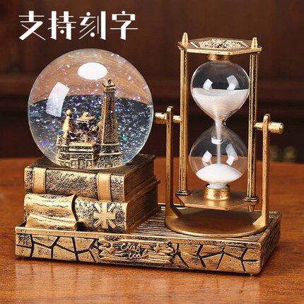 复古沙漏计时器水晶球音乐盒摆件生日礼物女生女孩儿童实用高级感