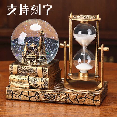 复古沙漏计时器雪花水晶球音乐盒