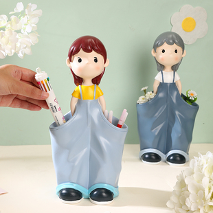 创意可爱笔筒桌面摆件办公室高档儿童女孩房间装 饰品生日礼物学生