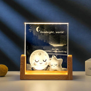 定制LED发光月亮星星小夜灯桌面摆件卧室装饰品生日礼物女生实用