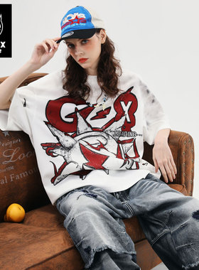 GENANX闪电潮牌2025夏季新款涂鸦街头白色短袖T恤男王浩歌同款