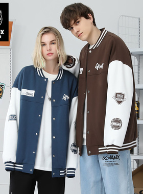 GENANX闪电潮牌美式棒球服夹克复古情侣装秋冬季vibe风外套男女装